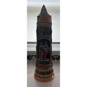 RARE VINTAGE 4 LITER GERZ 22” TALL, "TOWER WITH STROLLING COUPLE" GERMAN STEIN